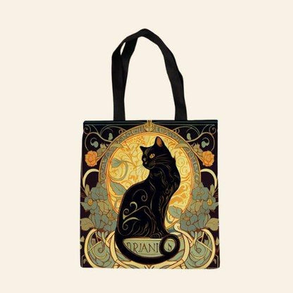 Nebula Cat Bag featuring a cosmic design with a cat silhouette surrounded by stars and galaxies