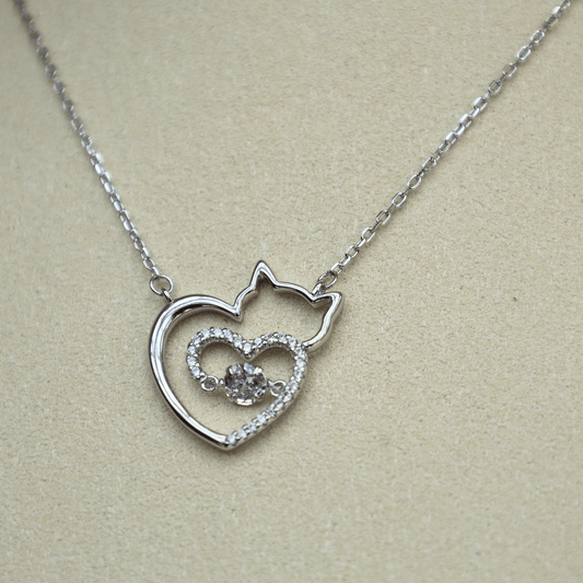 Cupid Cat Necklace featuring a playful design with a cat and heart motif, perfect for cat lovers