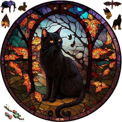 Stylish Black Cat Wooden Puzzle, ideal as a decorative piece once completed.