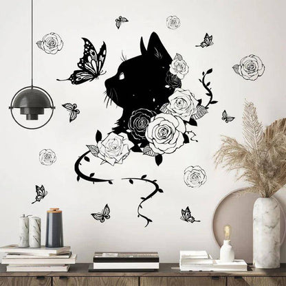 Elegant Cat & Butterfly Wall Sticker featuring a playful design.