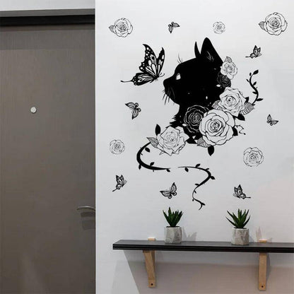 Durable Cat & Butterfly Wall Sticker made from high-quality, easy-to-apply vinyl.