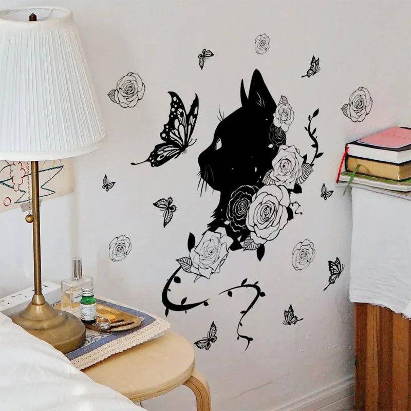 Charming Cat & Butterfly Wall Sticker, perfect for decorating any room.