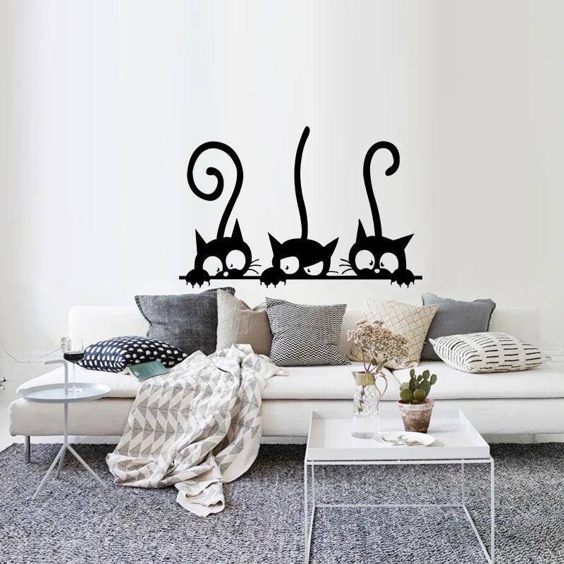 Black Cat Wall Sticker ideal for kids' rooms, living spaces, or office décor