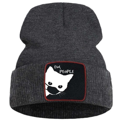 Cat Print Beanie designed with a fun, all-over cat print to showcase your love for felines while staying cozy