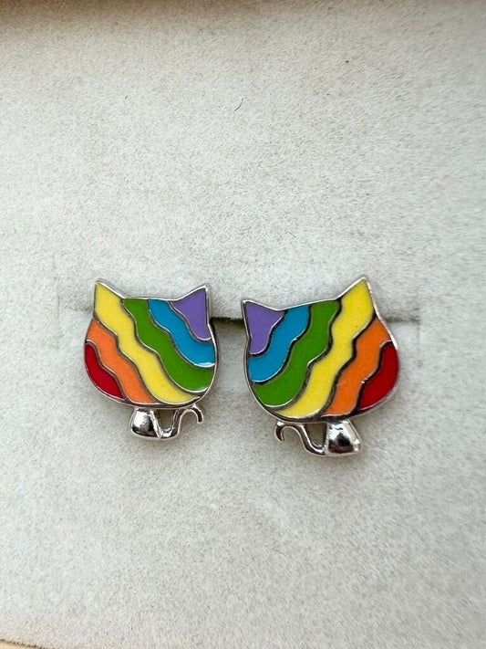 Rainbow Cat Earring