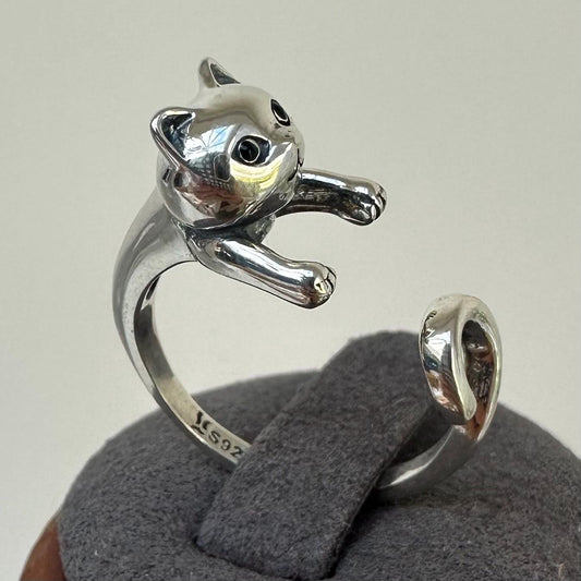 Lily Cat Ring Sterling Silver Cat Lover Gift Ring Elegant Animal Ring Gift for Sister Gift for Wife Pet Ring Kitten Gifts for Cat Lover Sale