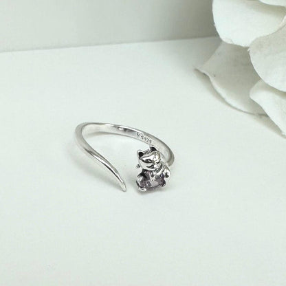 February Cat Ring Silver Mothers Day Gift Elegant Animal Ring Gift for Sister Gift for Wife Pet Ring Kitten Cat Ring Gifts for Cat Lover