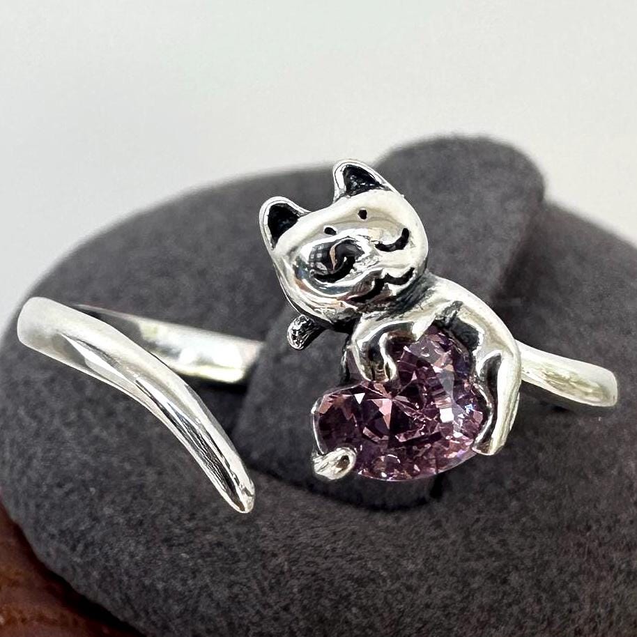 February Cat Ring Silver Mothers Day Gift Elegant Animal Ring Gift for Sister Gift for Wife Pet Ring Kitten Cat Ring Gifts for Cat Lover