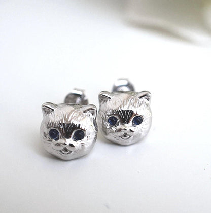 Eva Cat Earrings Sterling Silver Gift for Cat lover Cat Jewellery Silver Stud Earrings Cat Lover Woman Necklace Lover Birthday Gifts For Her