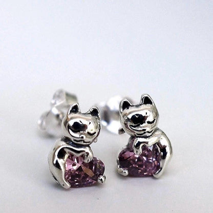 Sabrina Sterling Silver Cat Earrings Jewelers Cat Jewelry Cat Moon Silver Cat Lover Earrings Cat Mum