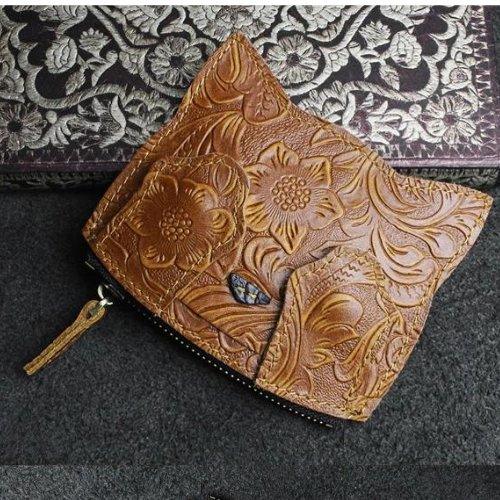 Leather Shy Cat Purse - Feline Fancy