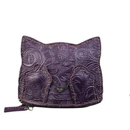 Leather Shy Cat Purse - Feline Fancy