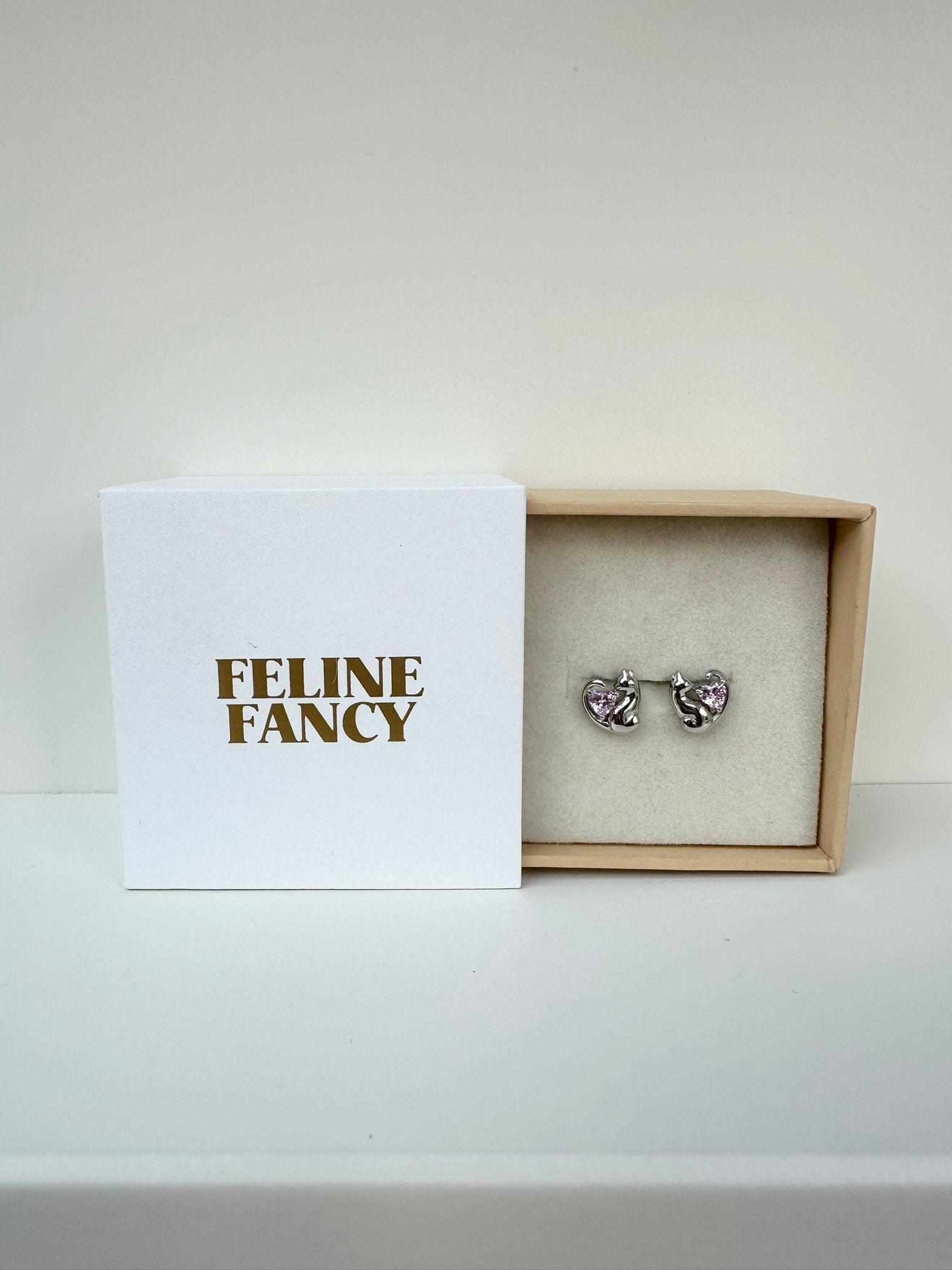 Love Heart Cat Earrings - Feline Fancy